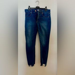 Loft high waisted skinny cropped distressed frayed hem blue denim jeans size 6